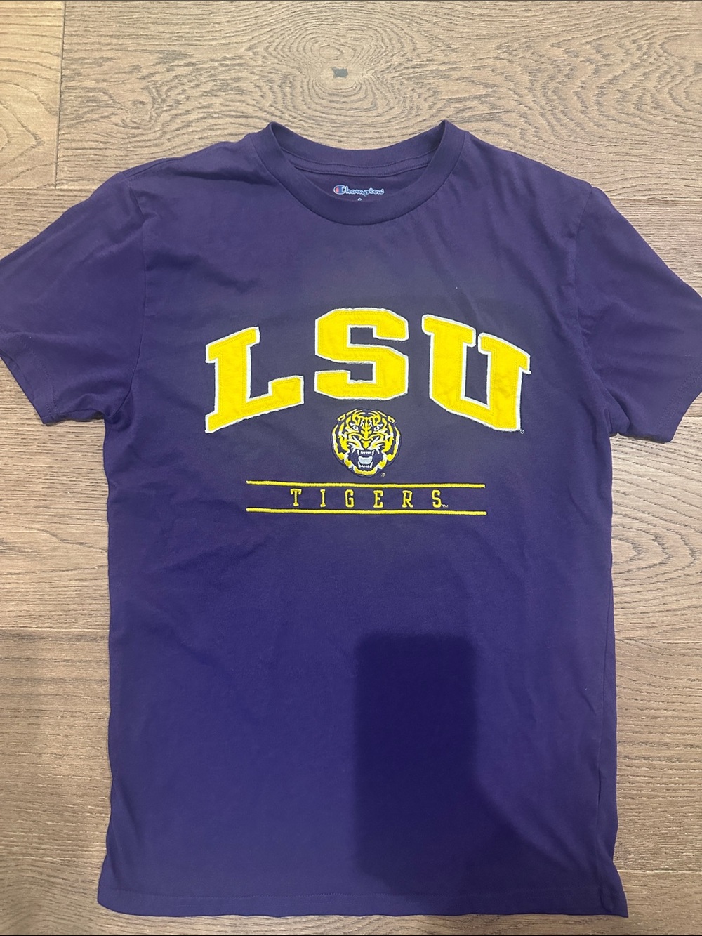 Champion Purple LSU Tigers Graphic Tee with Yellow Logo